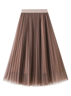 Elastic High Waist Gauze Pleated Skirt