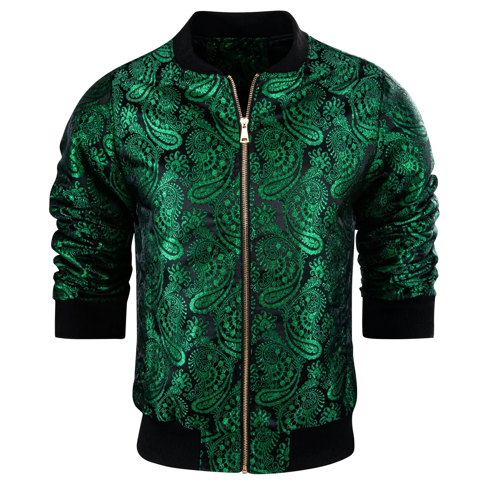 Emerald Green Paisley Men's Zipper Thin Jacket