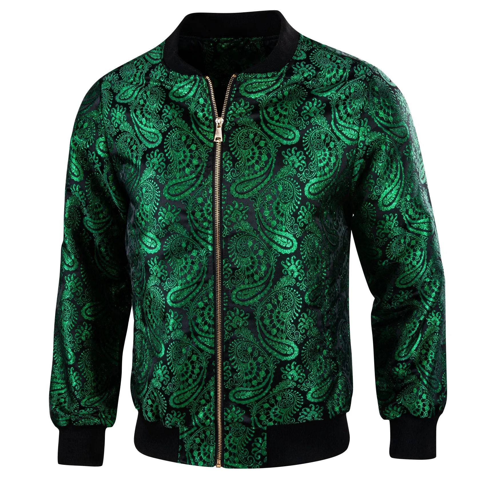 Emerald Green Paisley Men's Zipper Thin Jacket