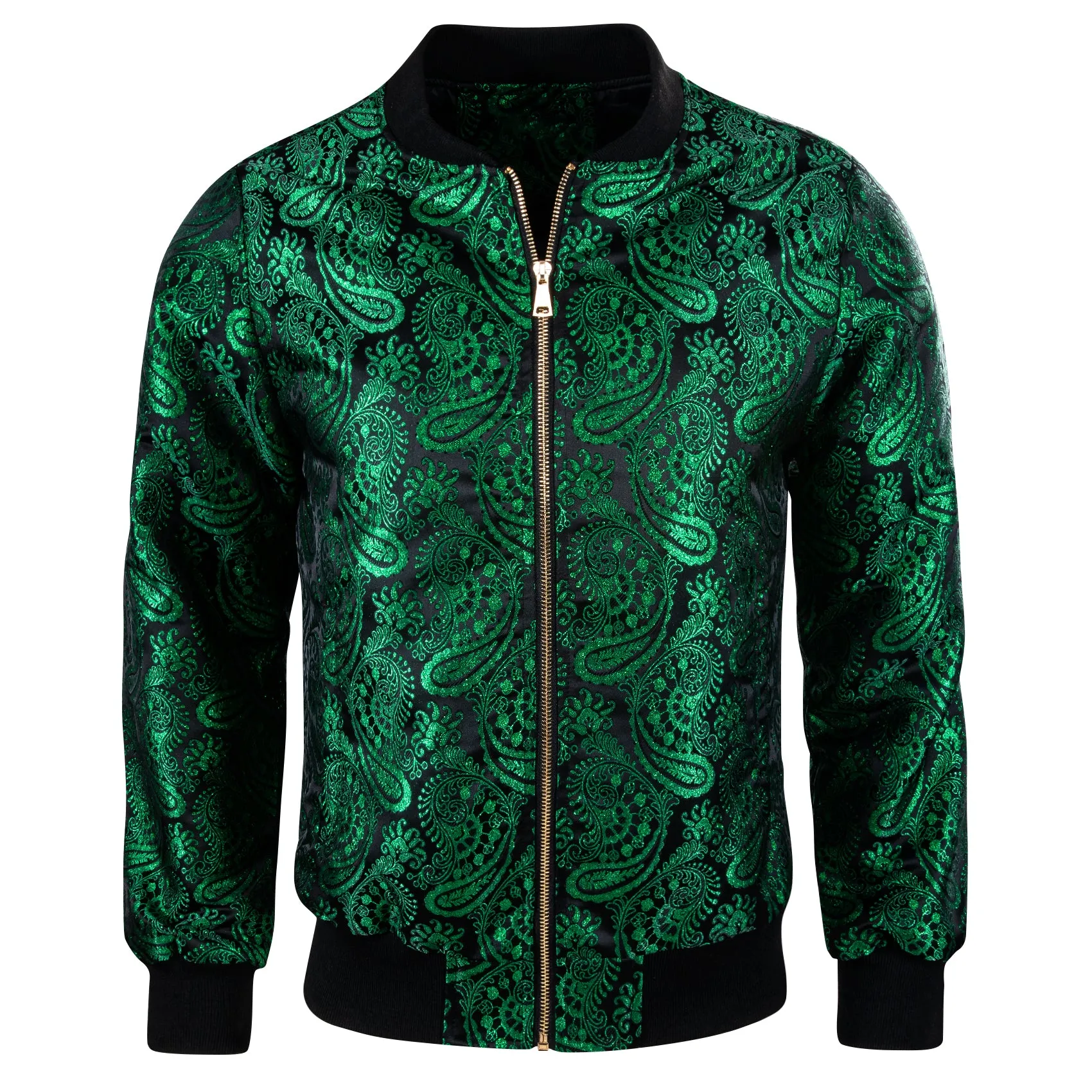 Emerald Green Paisley Men's Zipper Thin Jacket