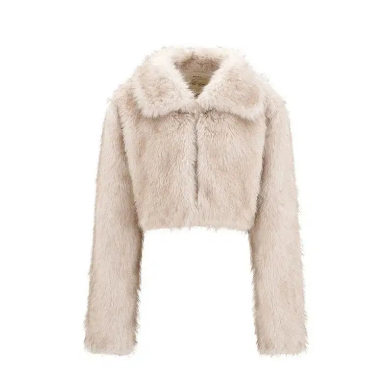 Faux Fur Winter Woven Short Jackets For Women
