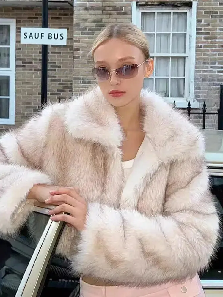 Faux Fur Winter Woven Short Jackets For Women