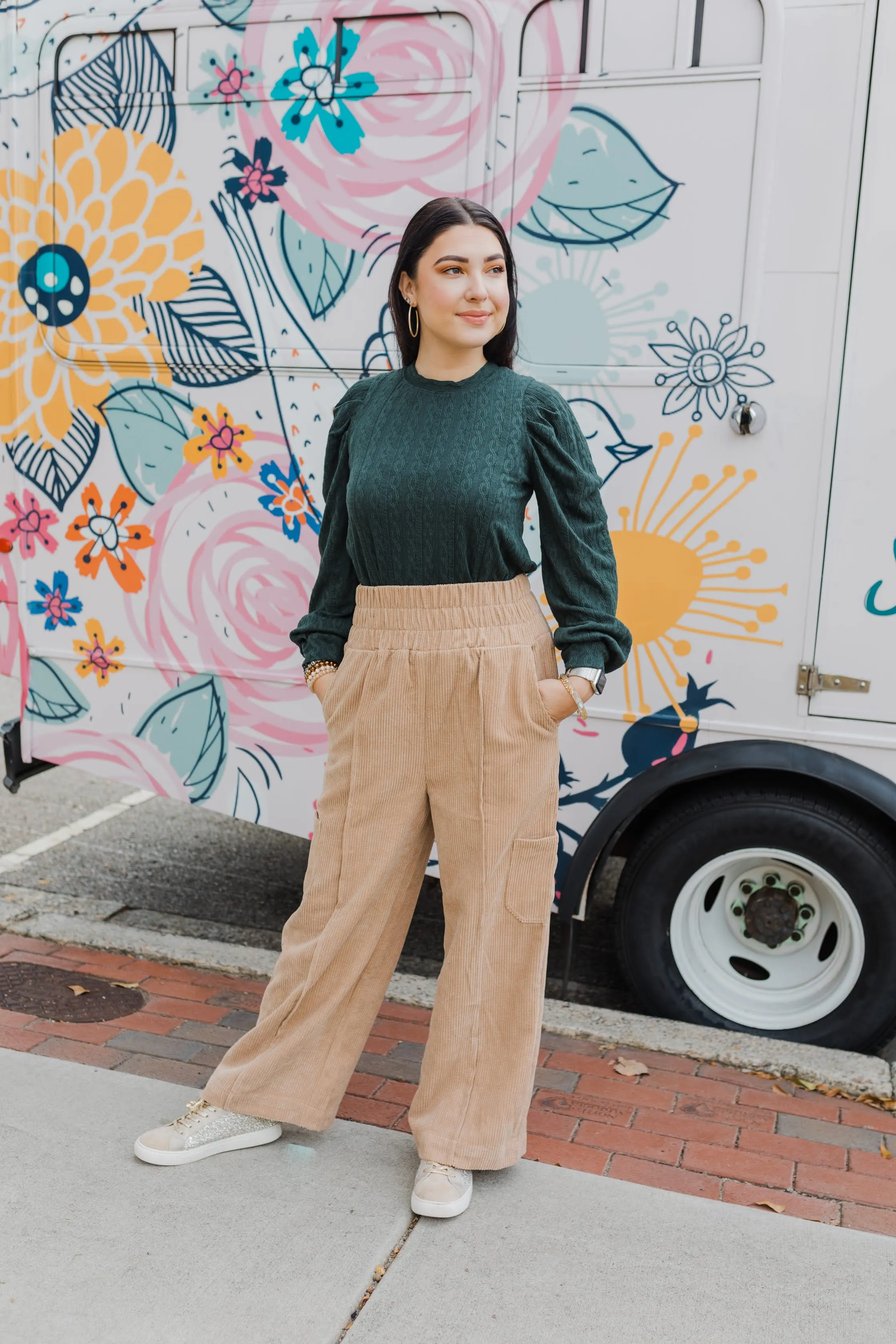 FINAL SALE Liv Taupe Wide Leg Corduroy Pants