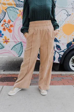 FINAL SALE Liv Taupe Wide Leg Corduroy Pants