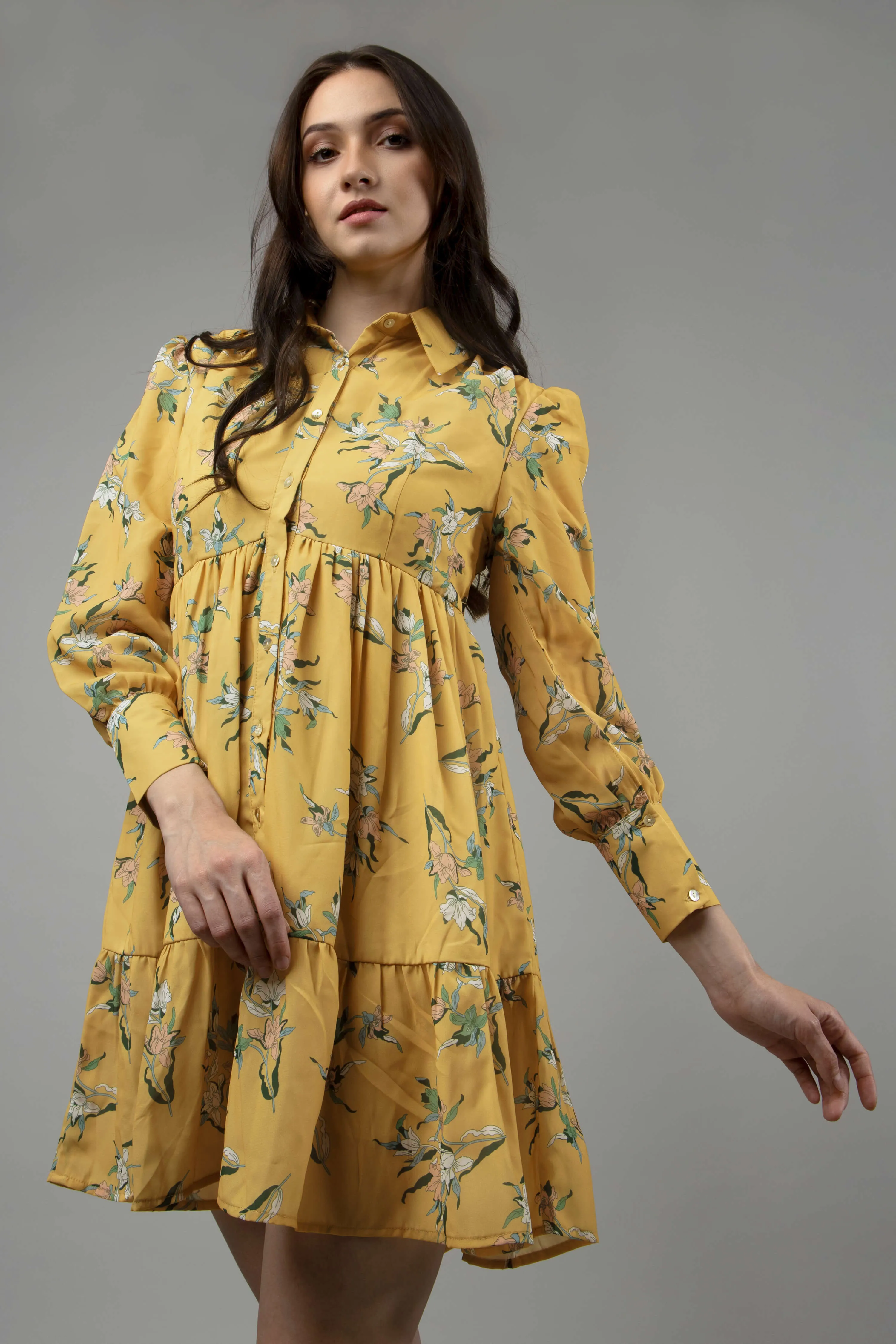 Floral Collar Midi Shirt Dress