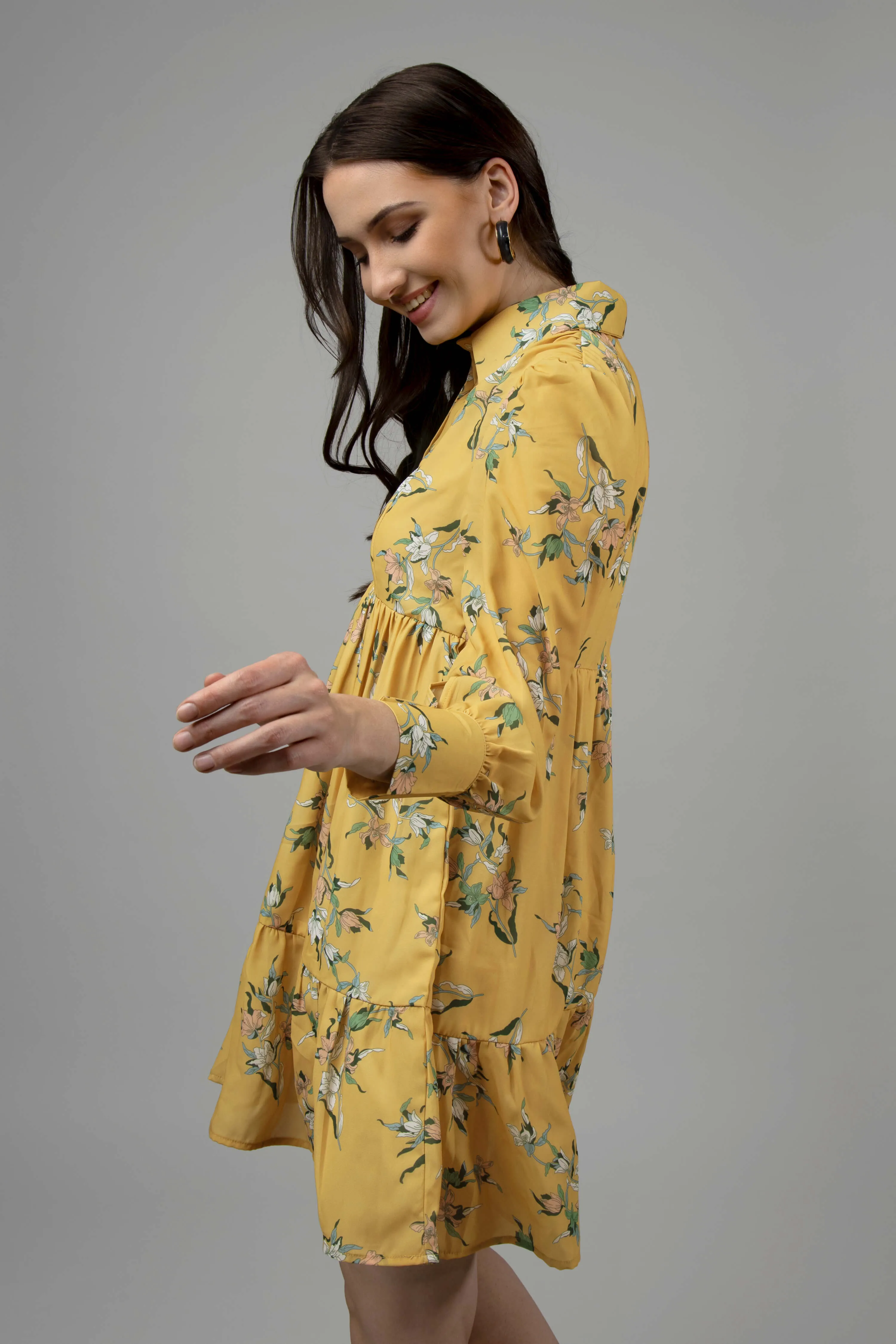 Floral Collar Midi Shirt Dress