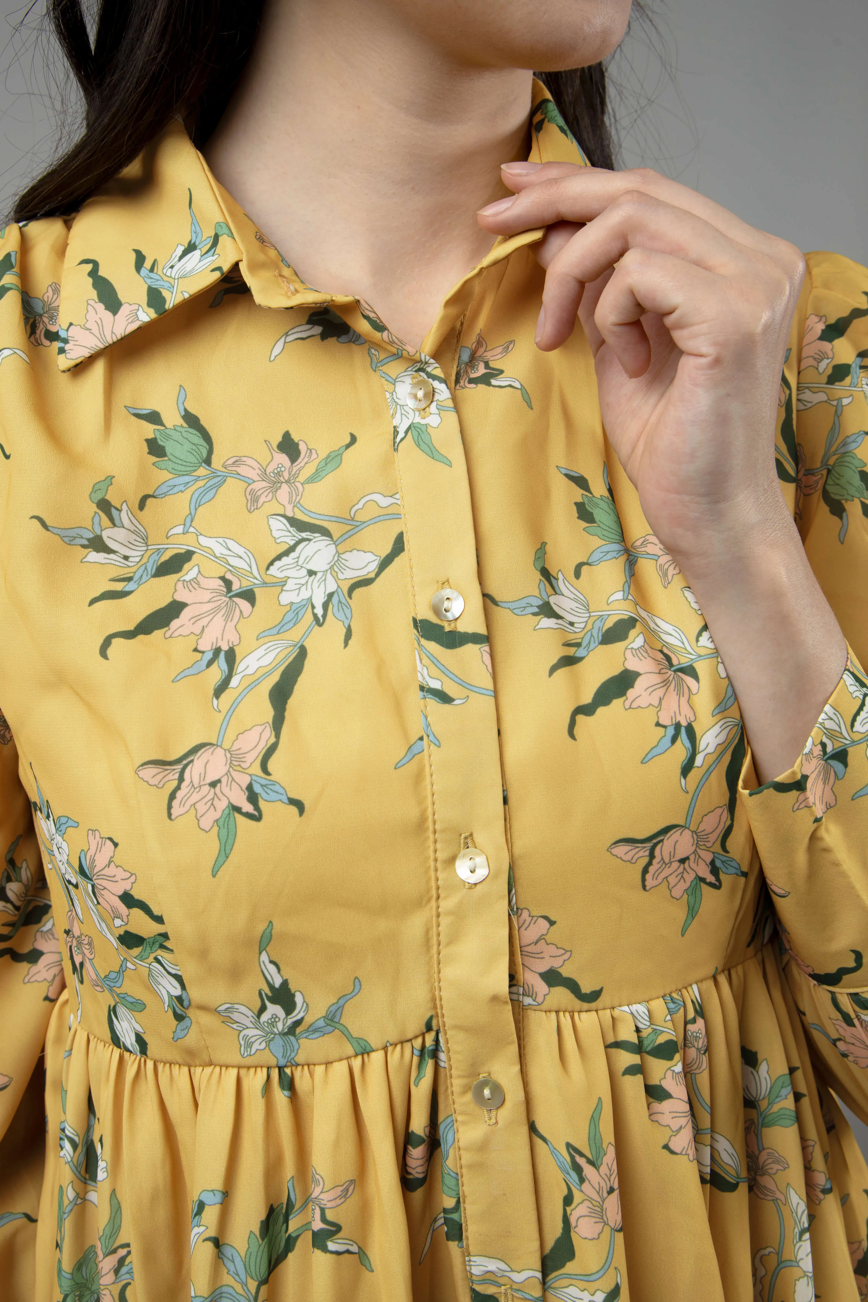 Floral Collar Midi Shirt Dress