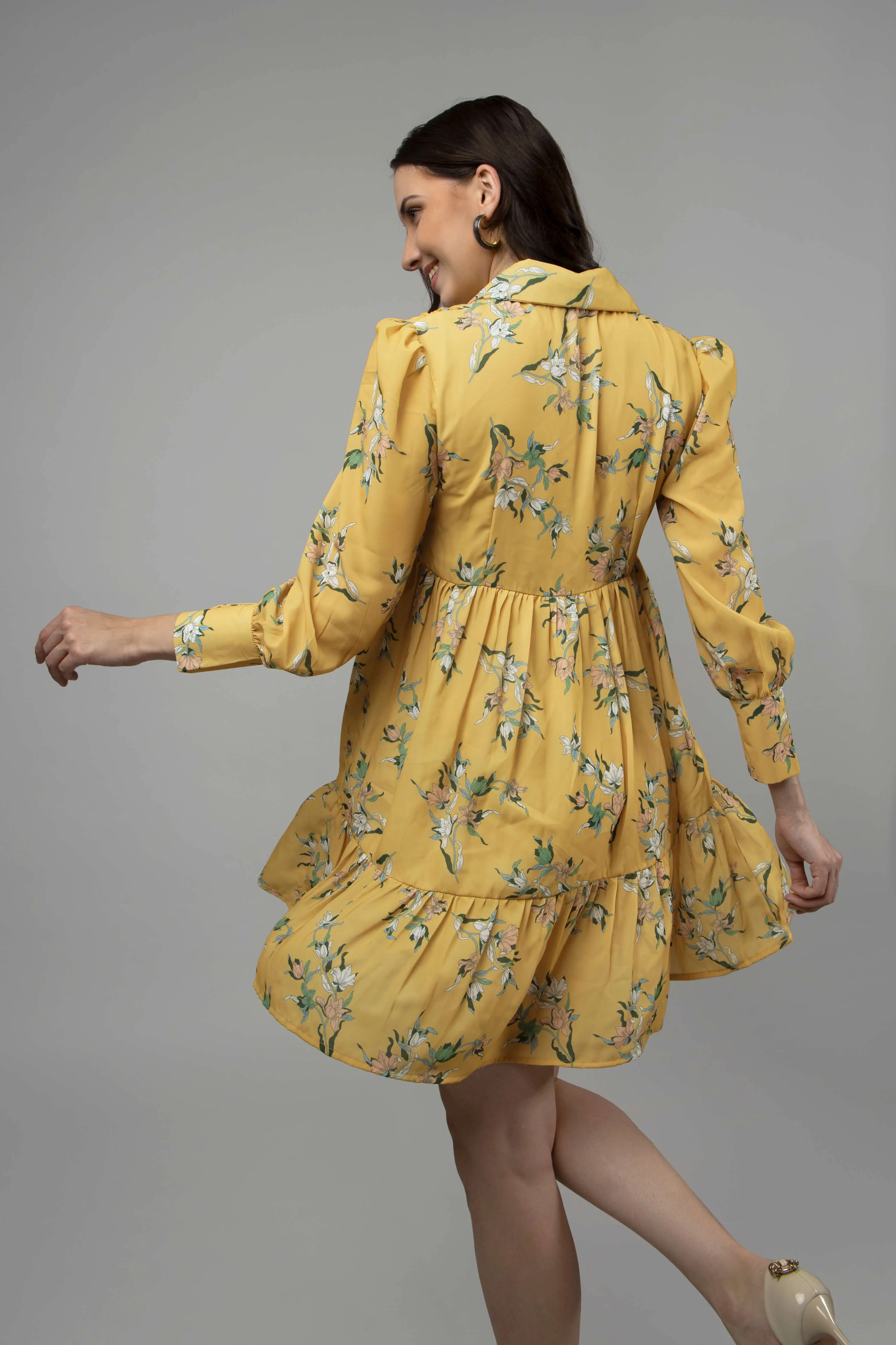 Floral Collar Midi Shirt Dress
