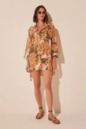 Flowers Patchwork Detailed Short Shirt Dress  E3995A1921