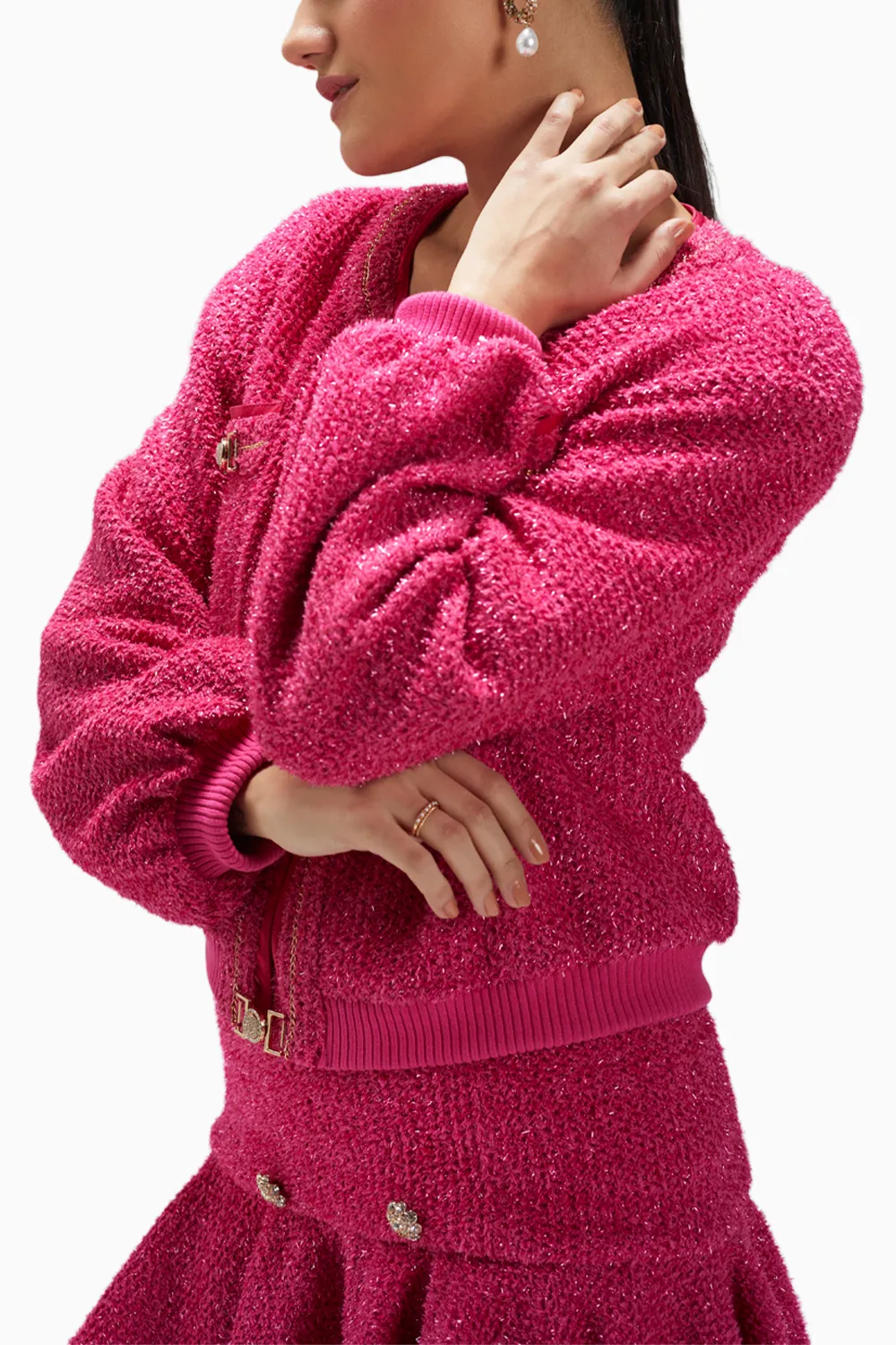 Fuchsia Pink Bomber Jacket With Dress