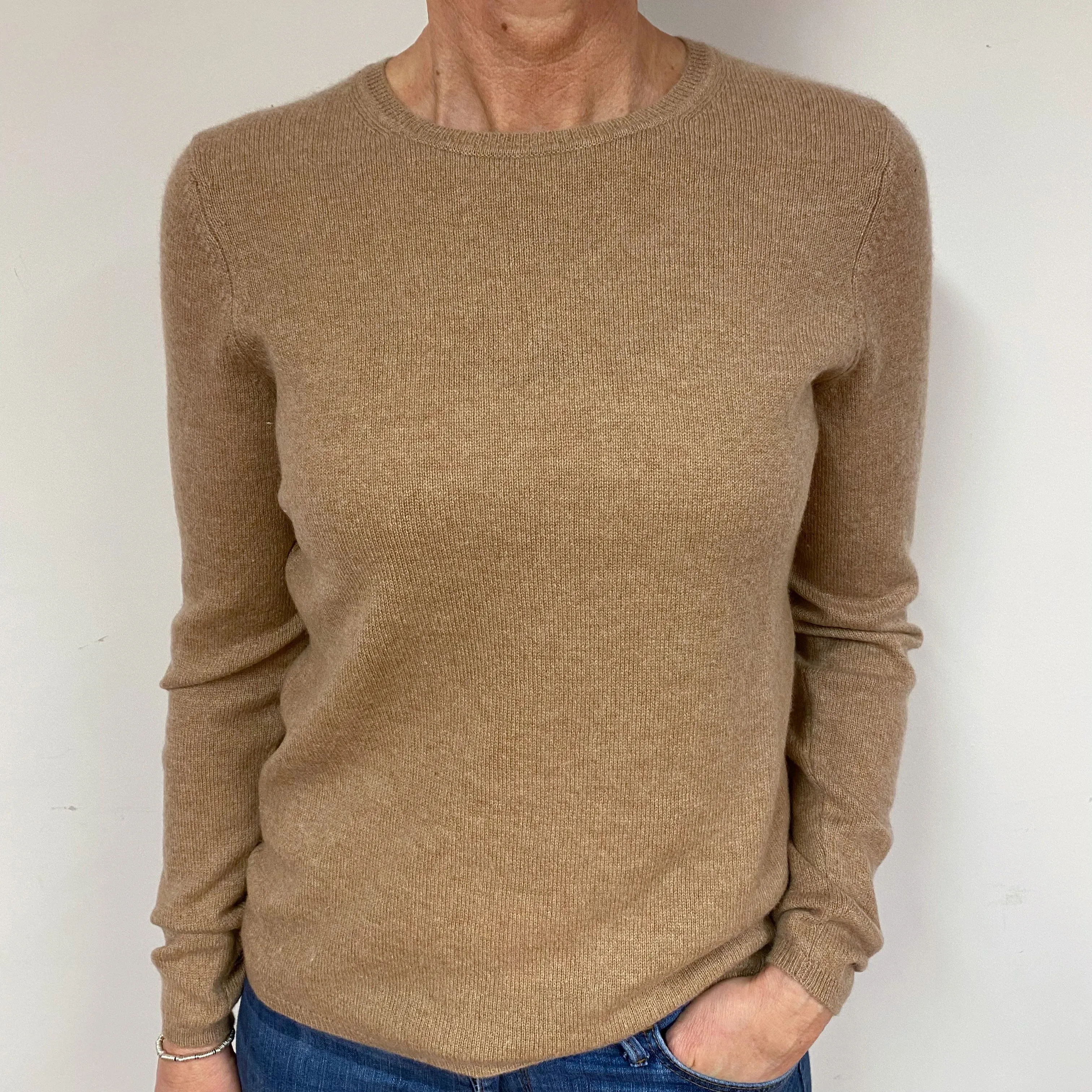 Fudge Brown Cashmere Crew Neck Jumper Medium