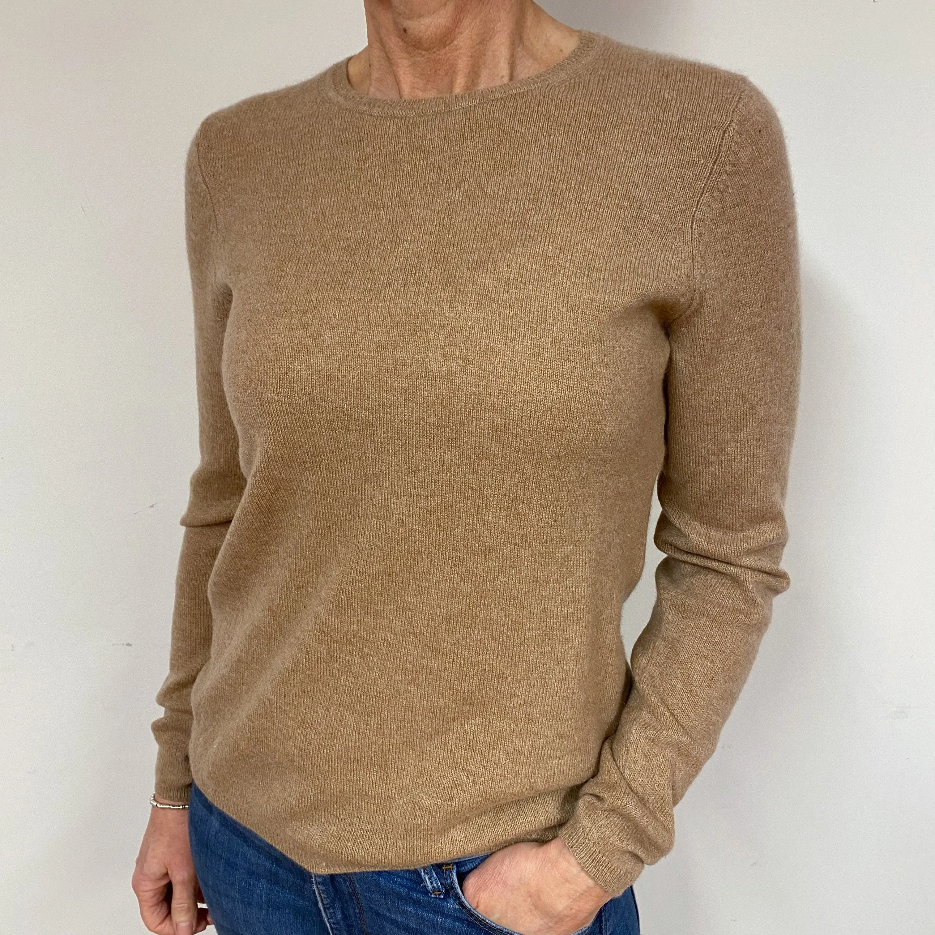 Fudge Brown Cashmere Crew Neck Jumper Medium