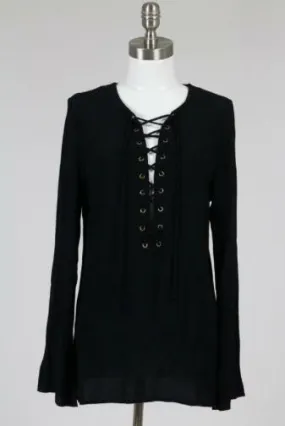 Fundamental Style Black Lace-Up Tunic Top