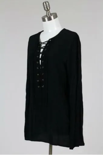 Fundamental Style Black Lace-Up Tunic Top