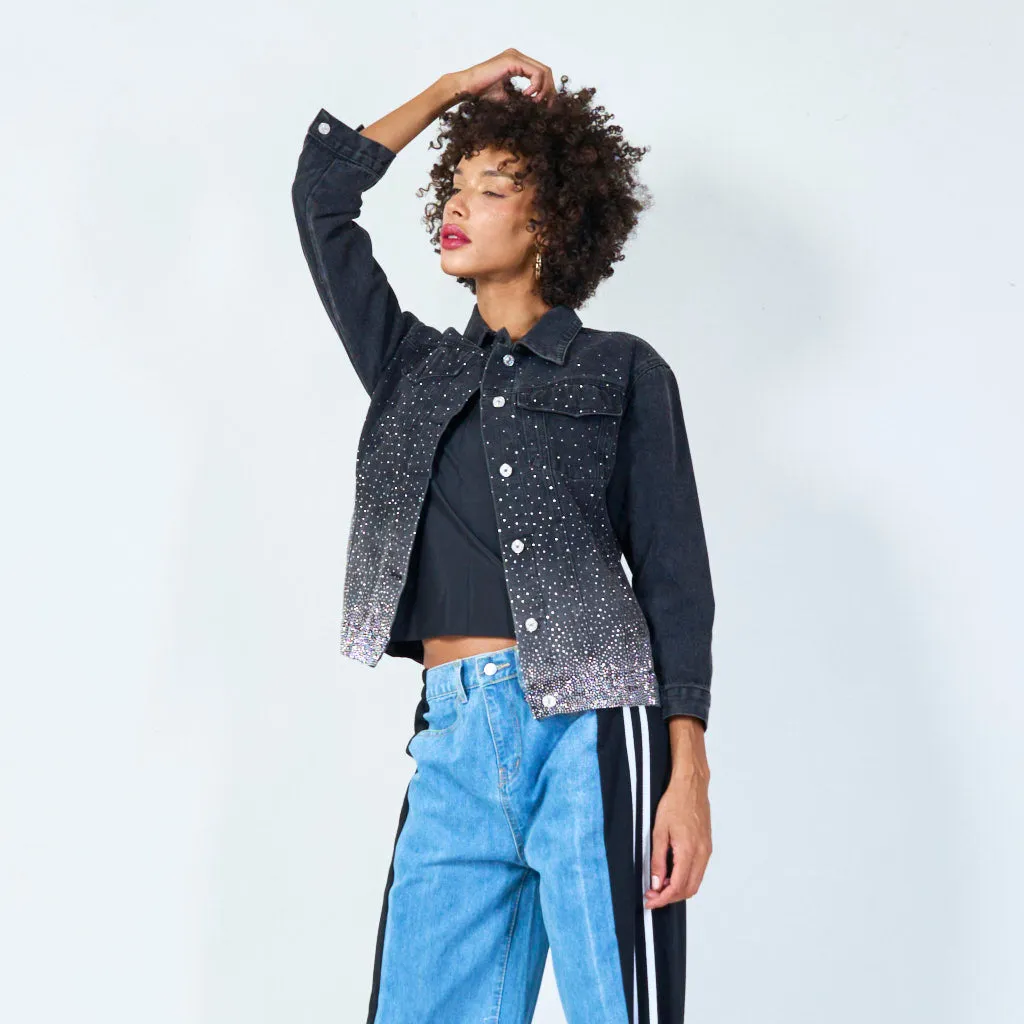 Glitter-hem denim jacket wholesale