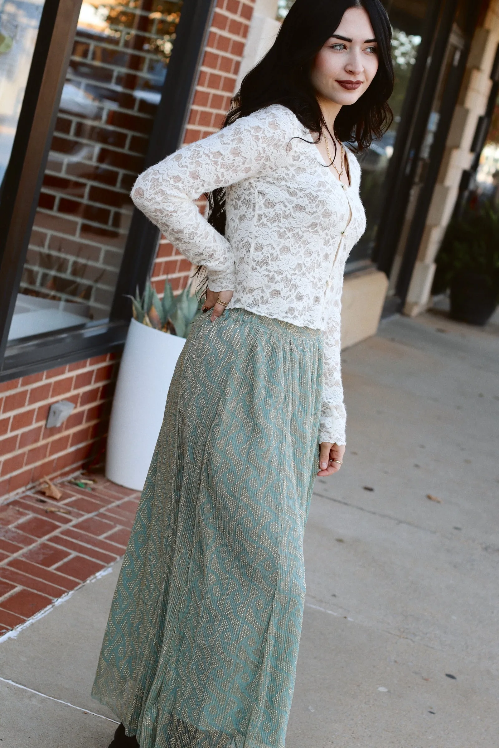 Goldie Flowy Midi Skirt  Sky