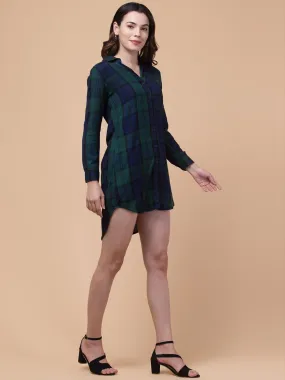 Green and Blue Checked Shirt Dress