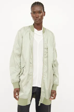 Green Nylon Zip Bomber Jacket