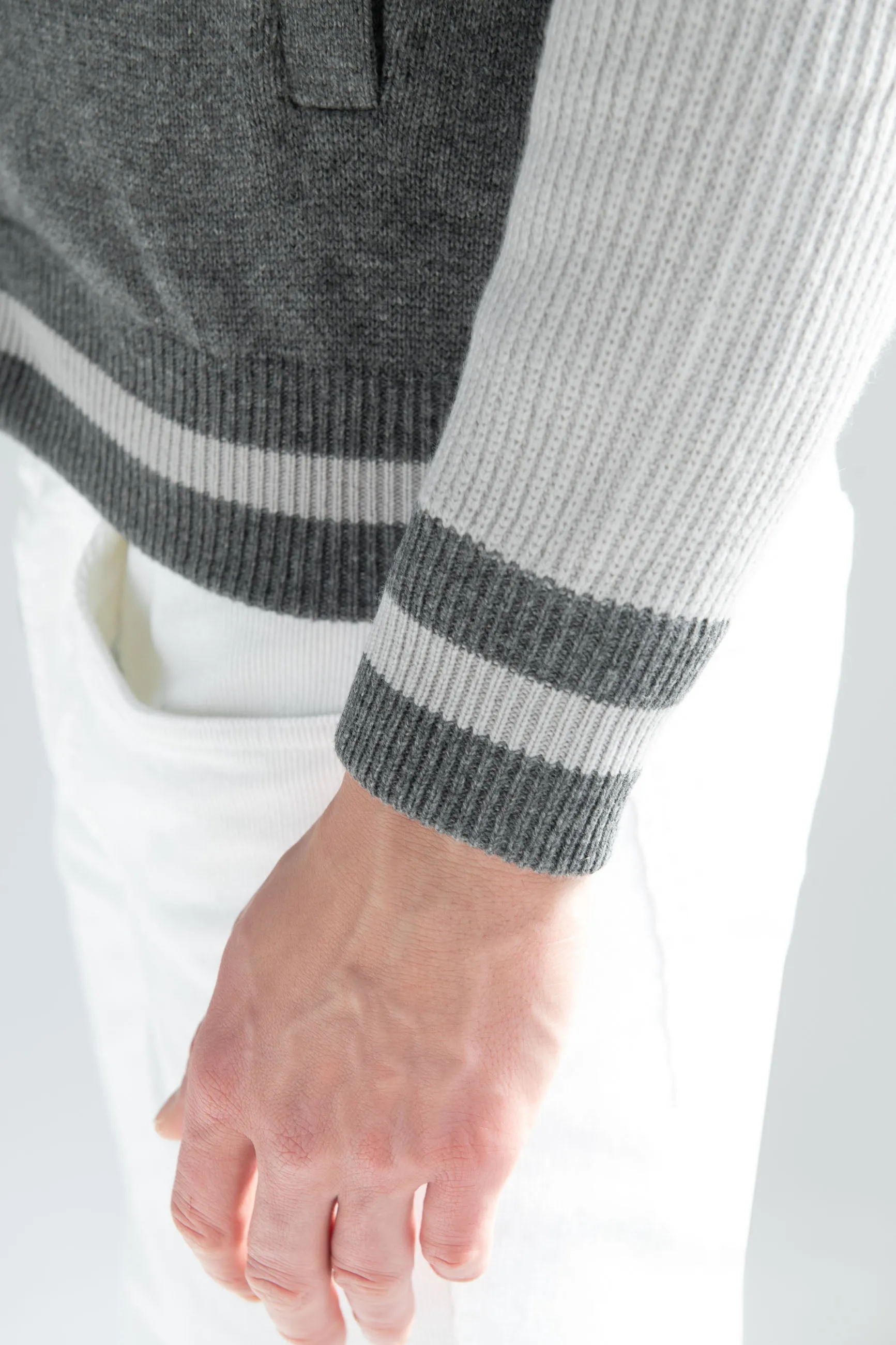Grey knitted college bomber - Made in Italy