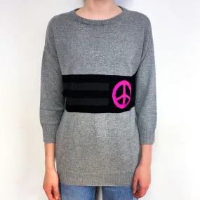 Grey Peace Motif Cashmere Crew Neck Jumper Extra Small