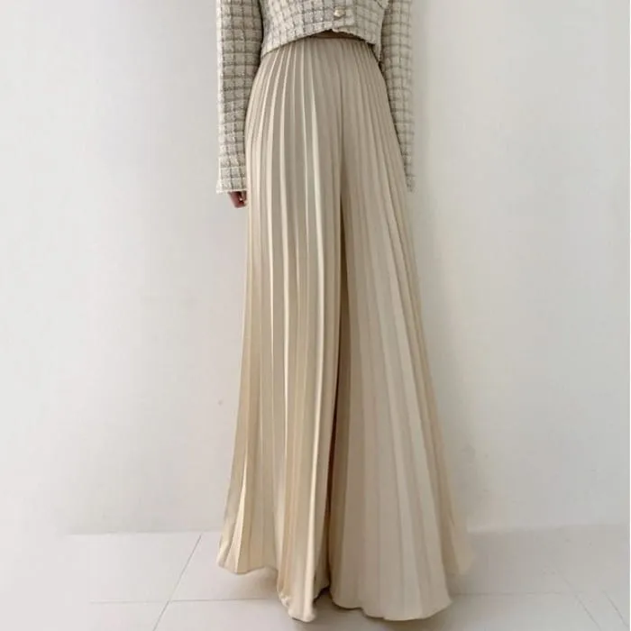 High Rise Pleated Plain Wide Leg Pants