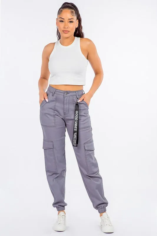 High Waist Denim Jogger Pants
