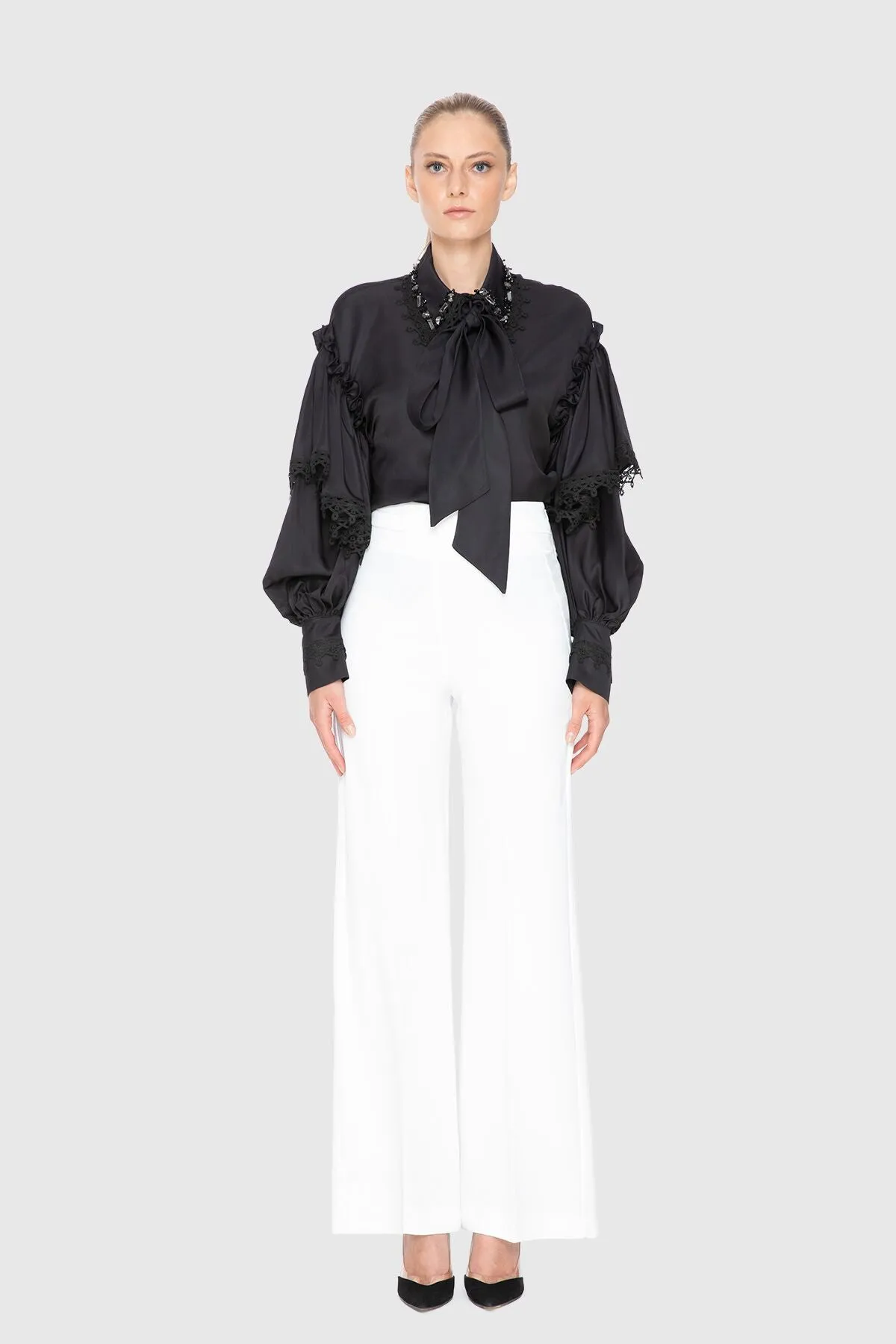 High Waist Ecru Palazzo Pants