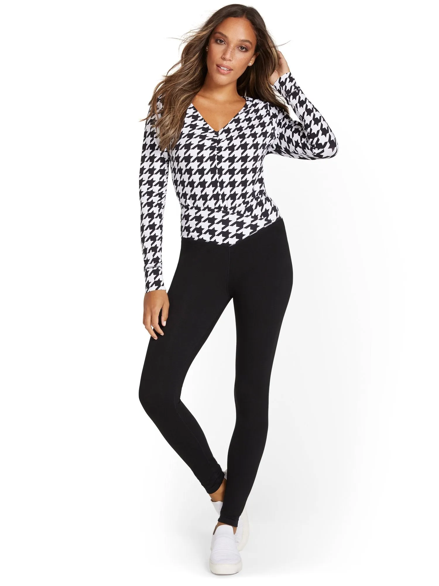 High-Waisted Houndstooth-Waist Pocket Legging