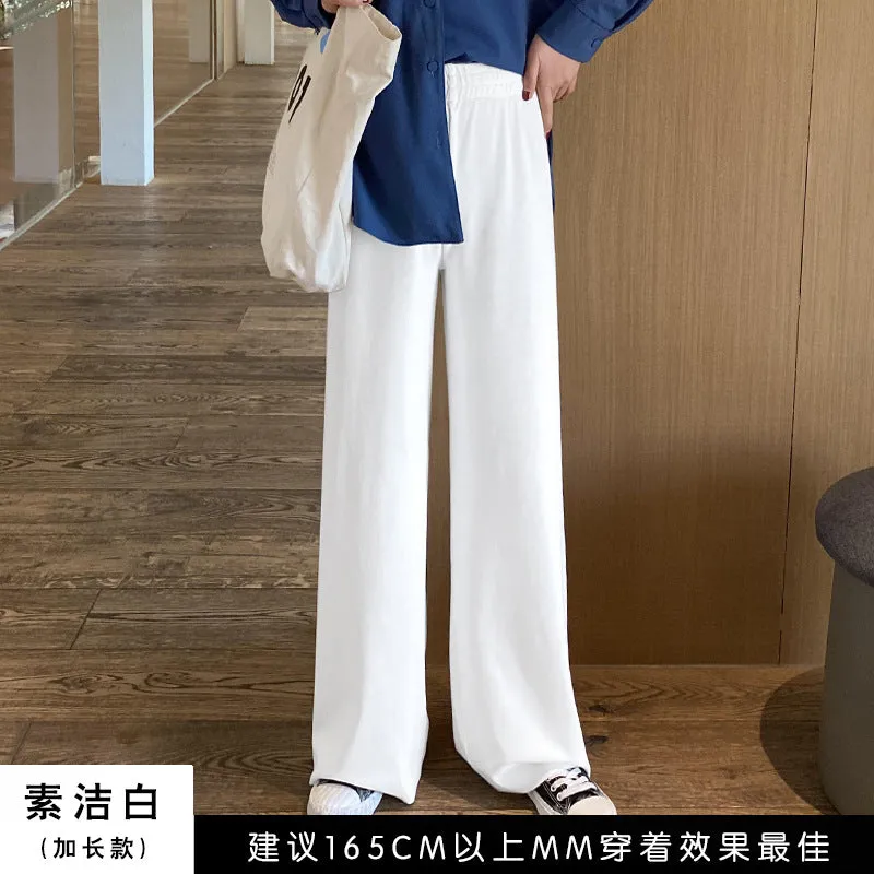 Ice Silk Wide Leg Pants Women Summer Loose Casual Long High Waist Elastic Drape Floor Length Straight Ankle-Length Thin Pants