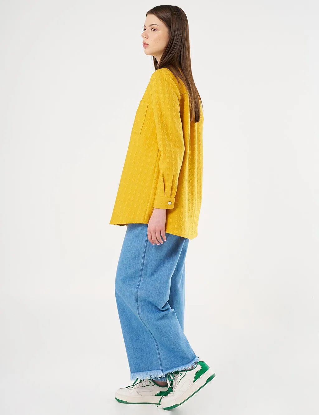Judge Collar Embossed Tunic Mustard