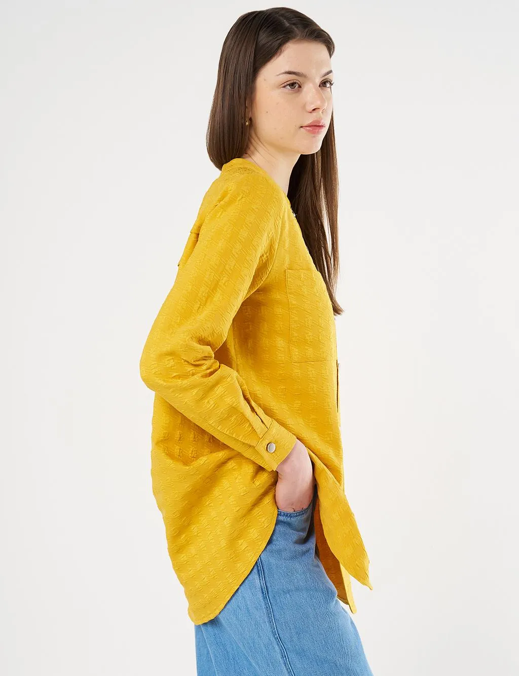 Judge Collar Embossed Tunic Mustard
