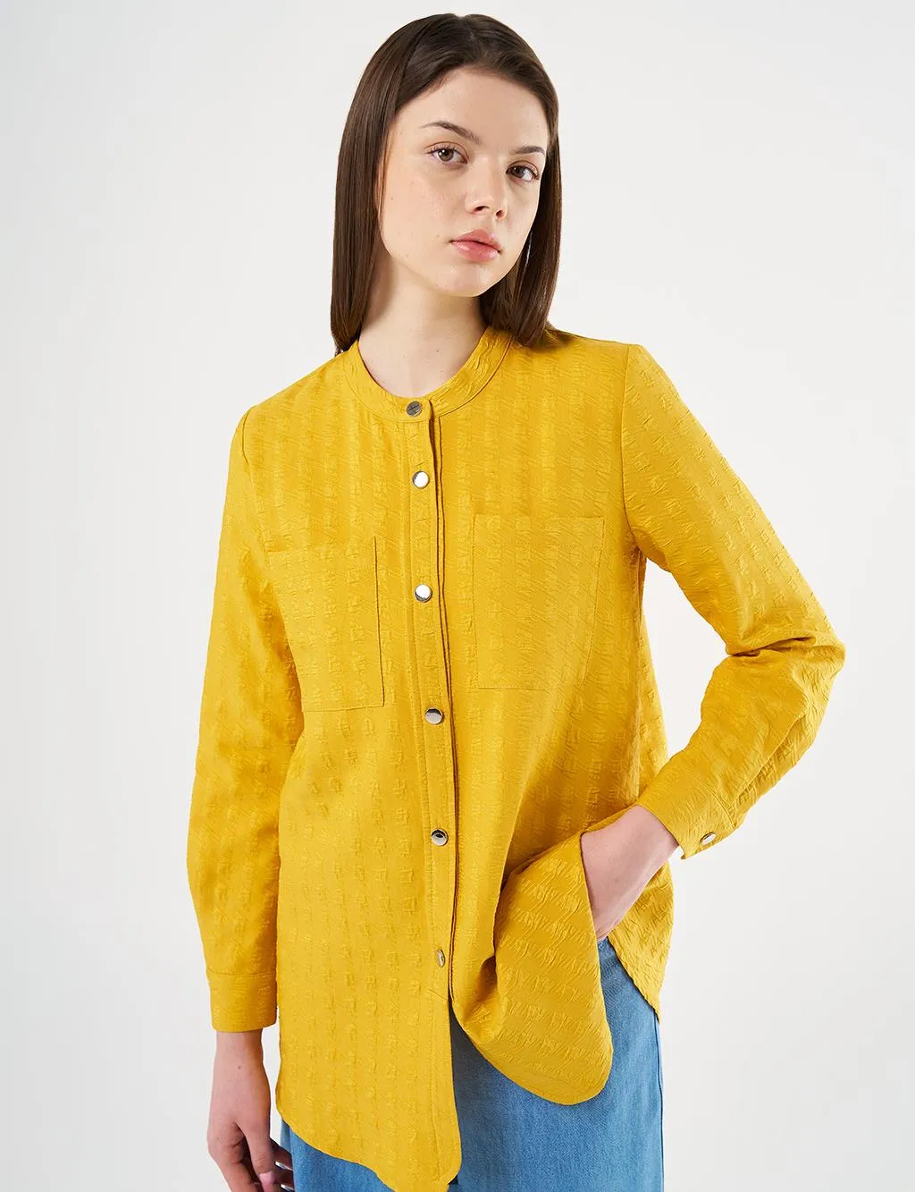 Judge Collar Embossed Tunic Mustard