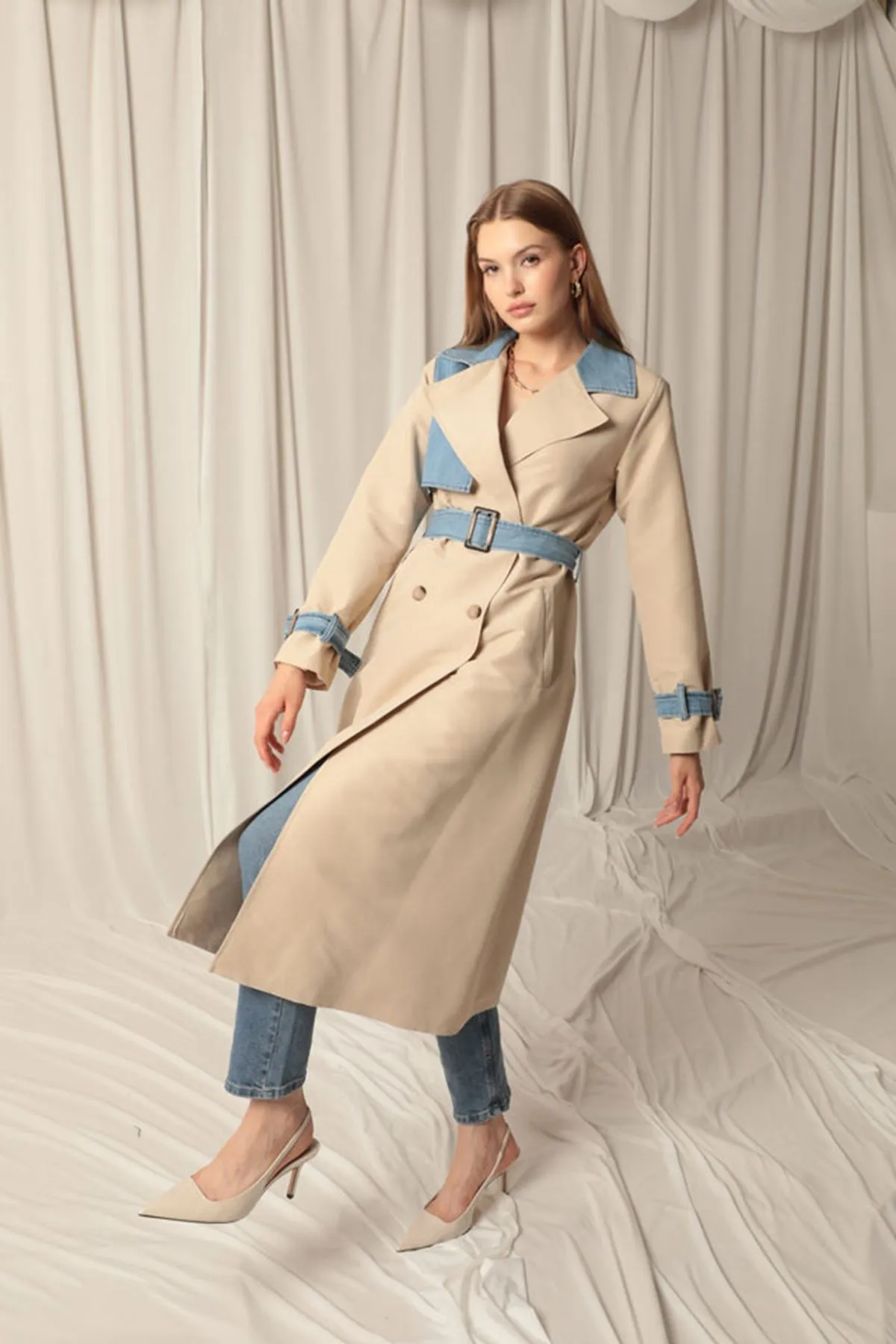 KKT Torino Fabric Women's Stone Trench Coat - Collado-Villalba