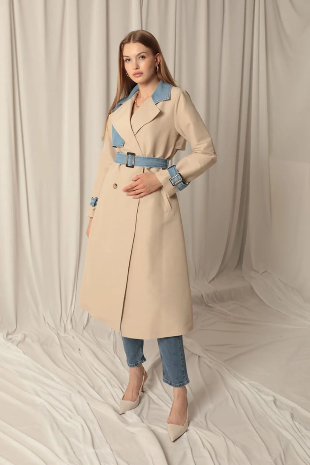 KKT Torino Fabric Women's Stone Trench Coat - Collado-Villalba