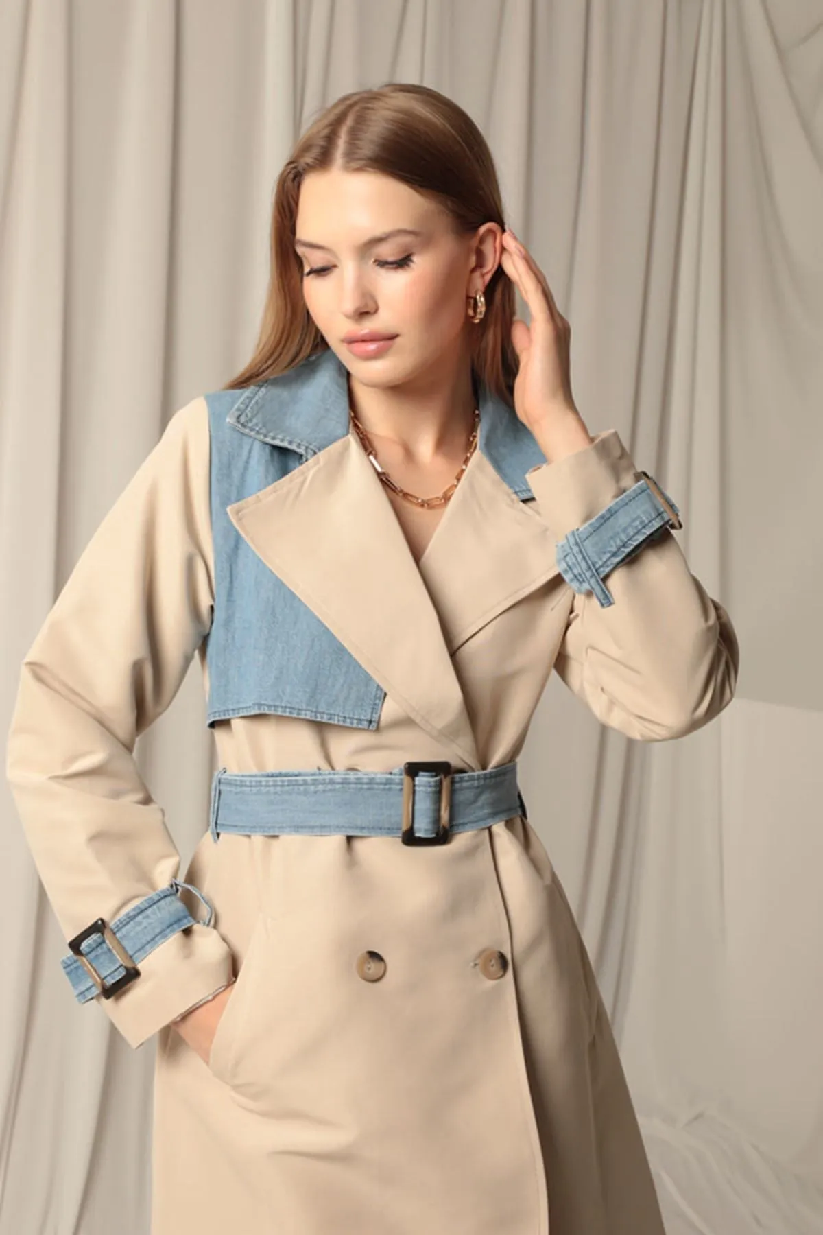 KKT Torino Fabric Women's Stone Trench Coat - Collado-Villalba