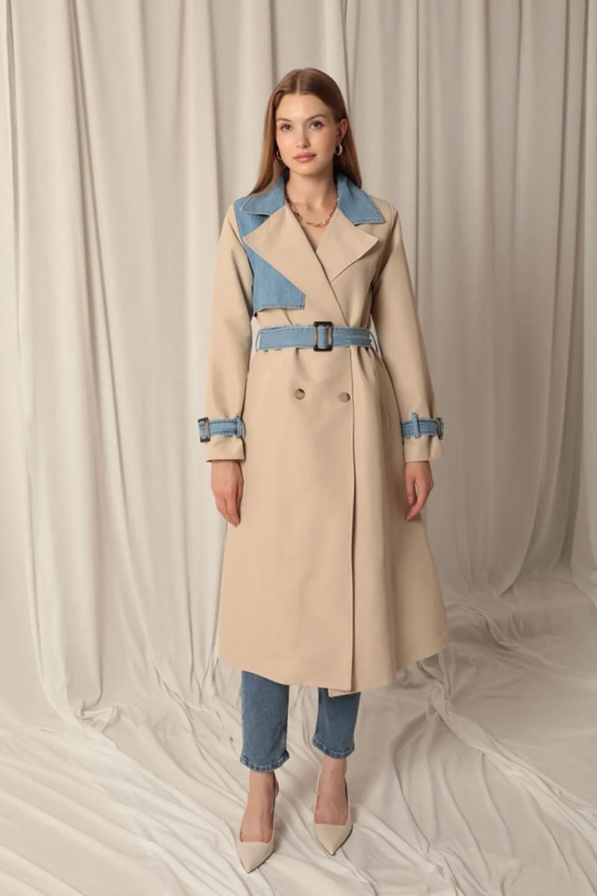 KKT Torino Fabric Women's Stone Trench Coat - Collado-Villalba