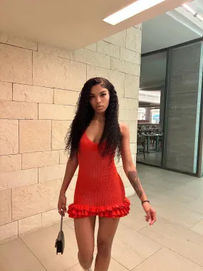 Klesis KNIT STRAP MINI DRESS WITH TIER RUFFLE HEM