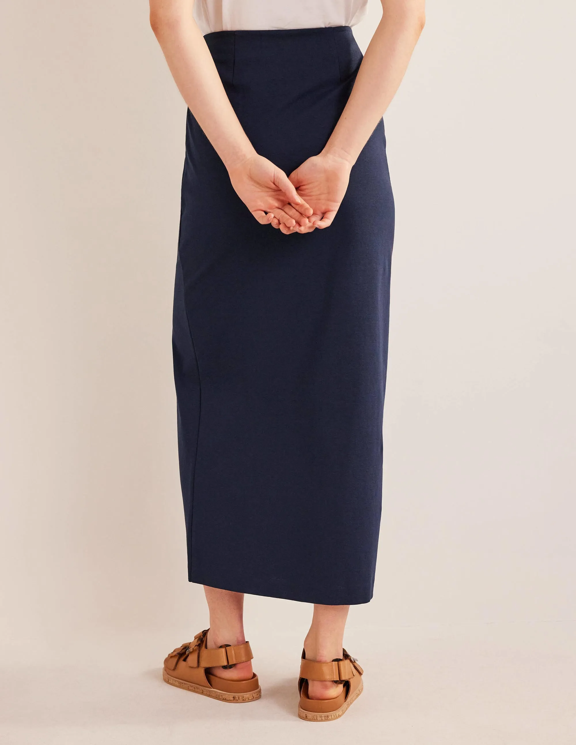 Knot Detail Jersey Midi Skirt-Navy