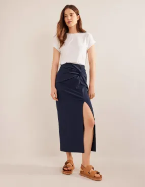 Knot Detail Jersey Midi Skirt-Navy