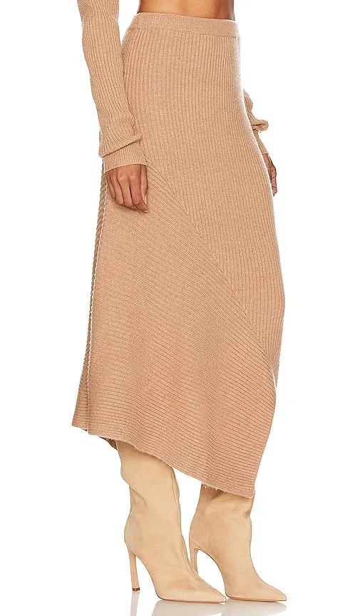 L'Academie Leola Knit Midi Skirt in Tan