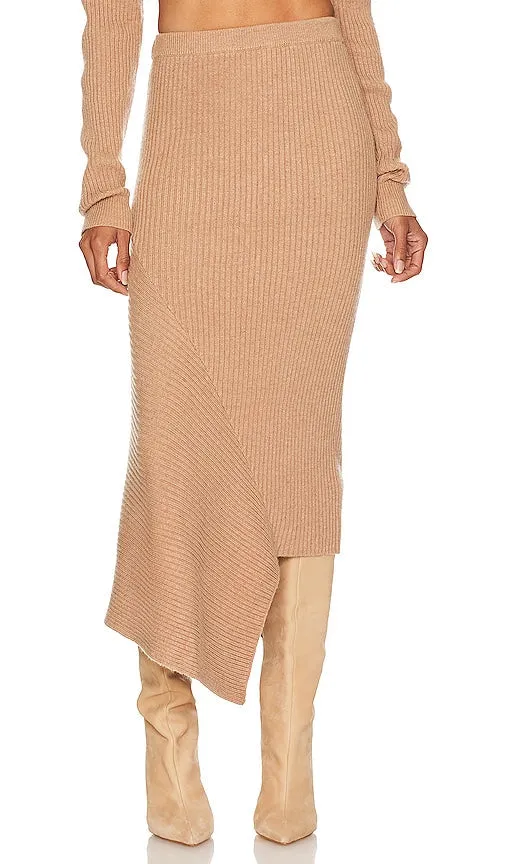 L'Academie Leola Knit Midi Skirt in Tan