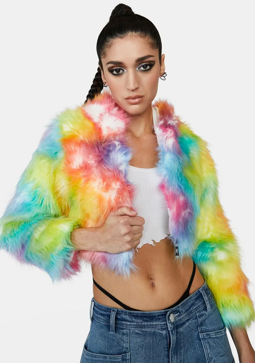 LED Crop Faux Fur Jacket