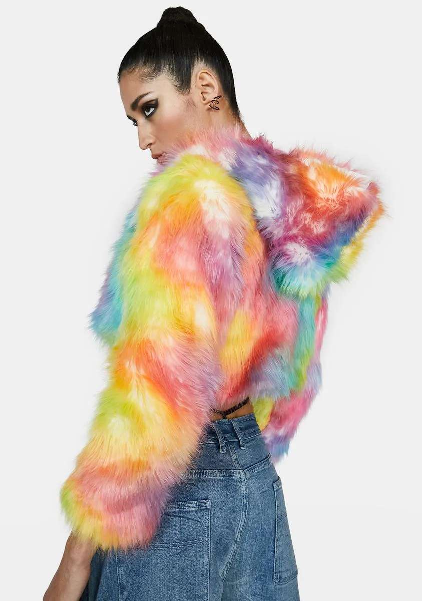 LED Crop Faux Fur Jacket