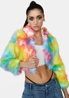 LED Crop Faux Fur Jacket