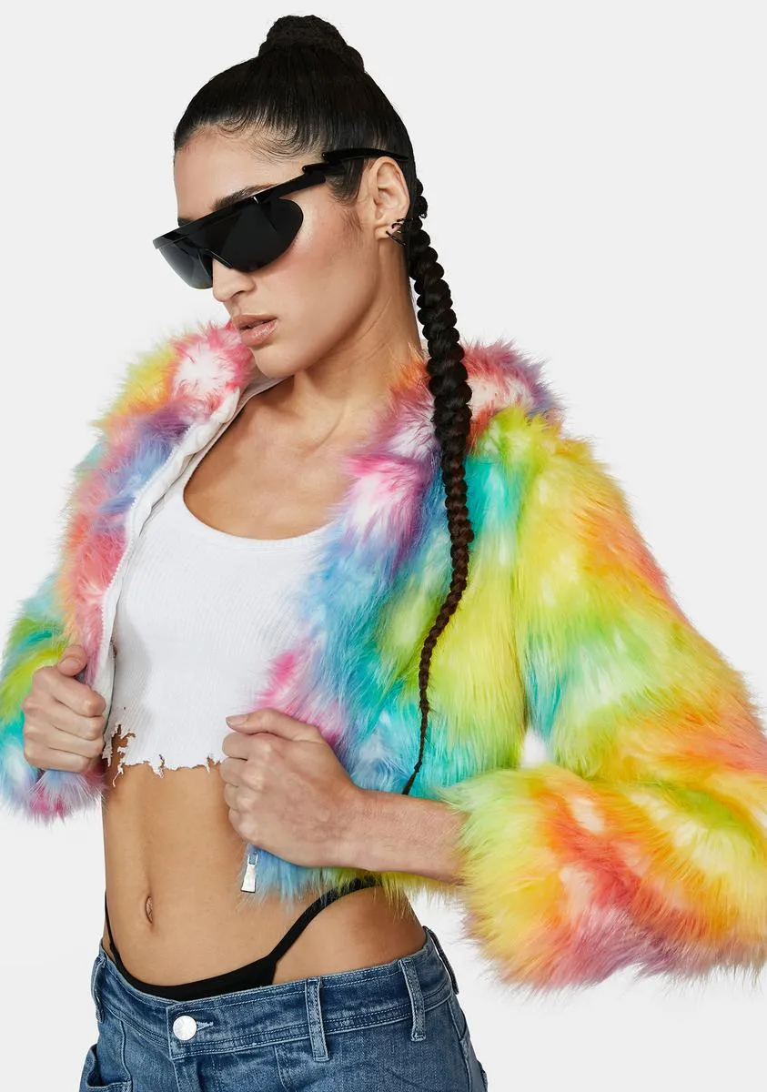 LED Crop Faux Fur Jacket