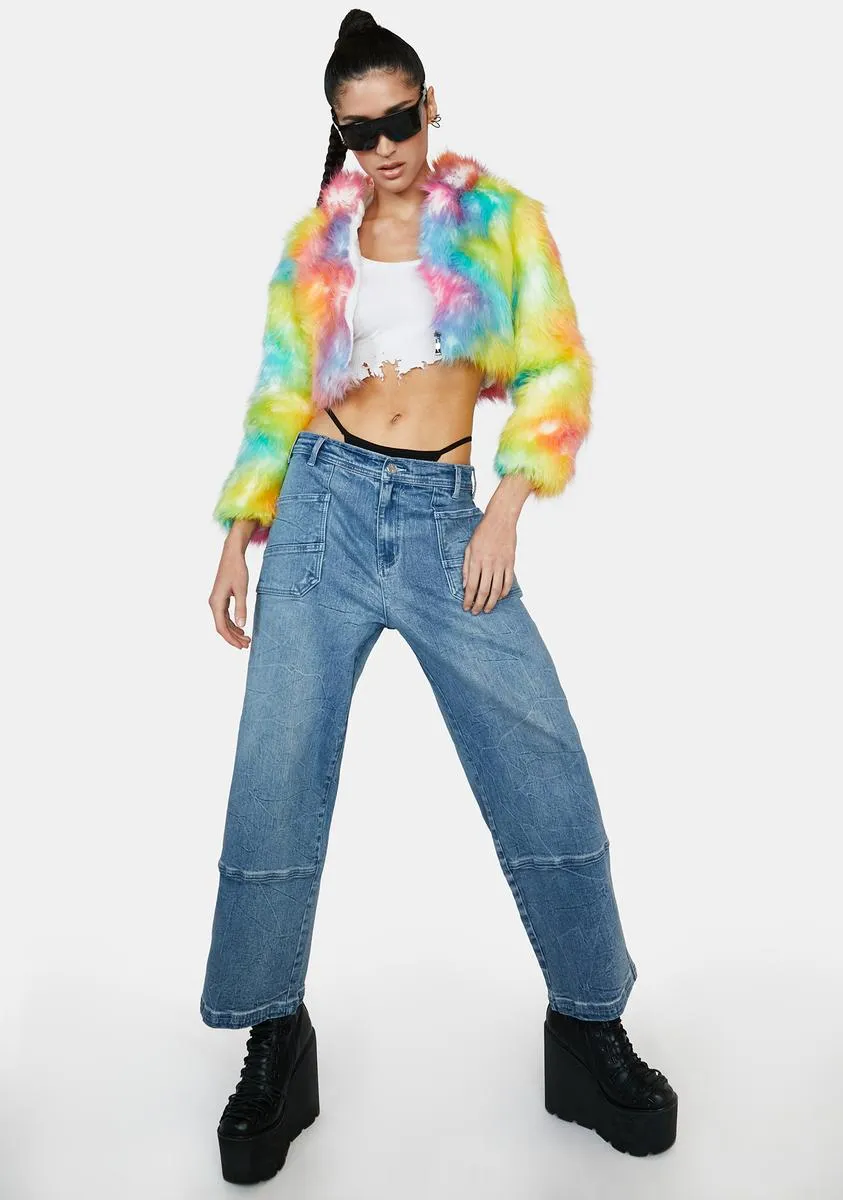LED Crop Faux Fur Jacket