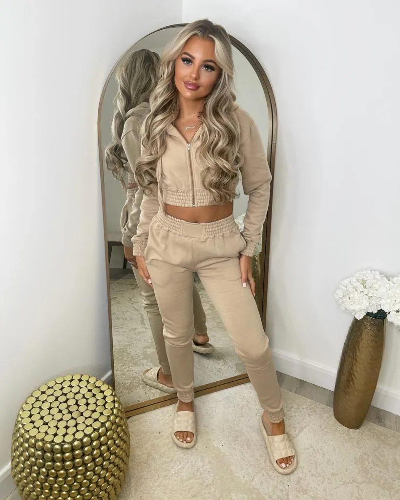 Letita Zip Front Hooded Tracksuit - Beige