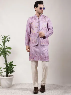 Light Purple ChikanKari Silk  Kurta Set