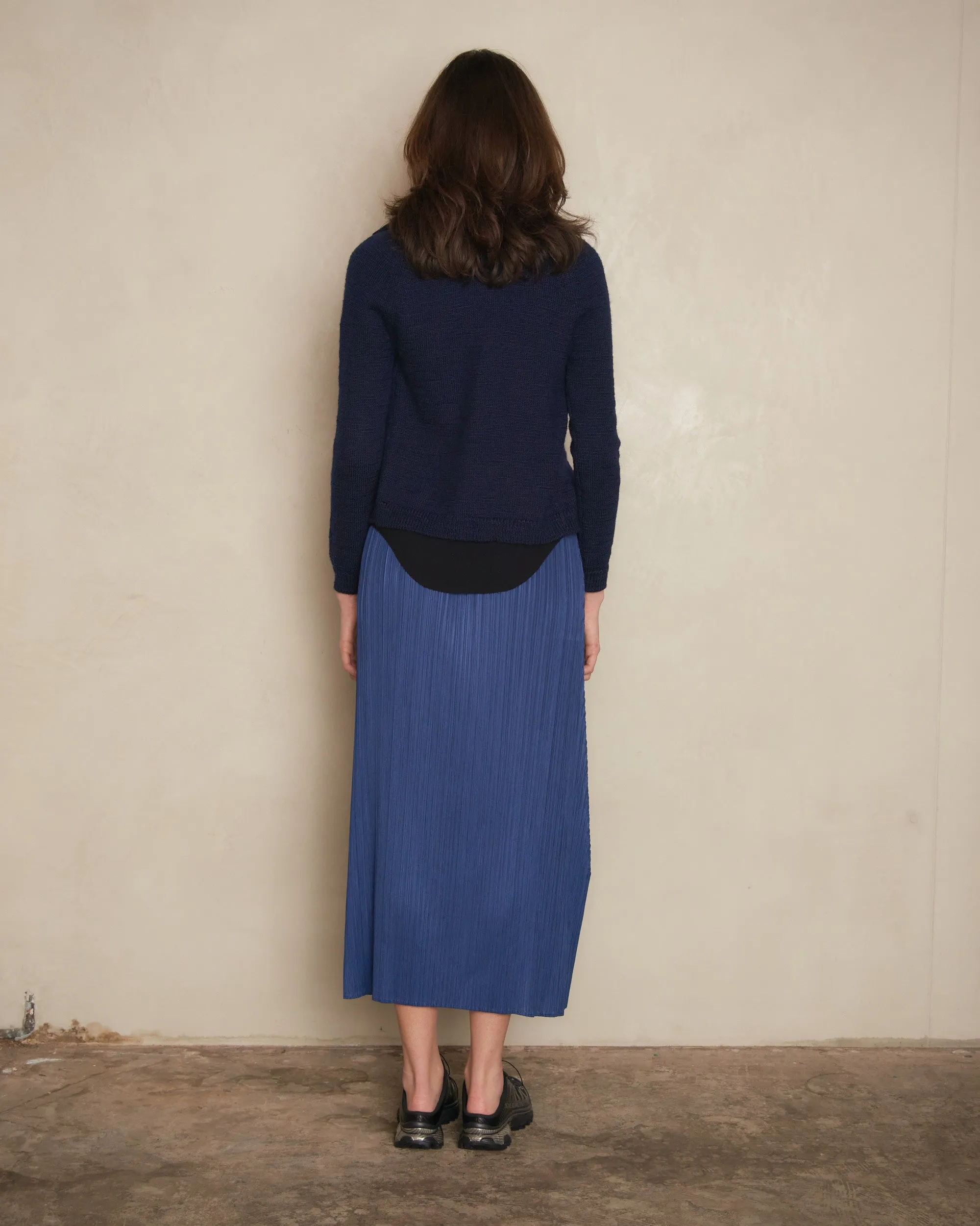 Long Blue Pleated Skirt