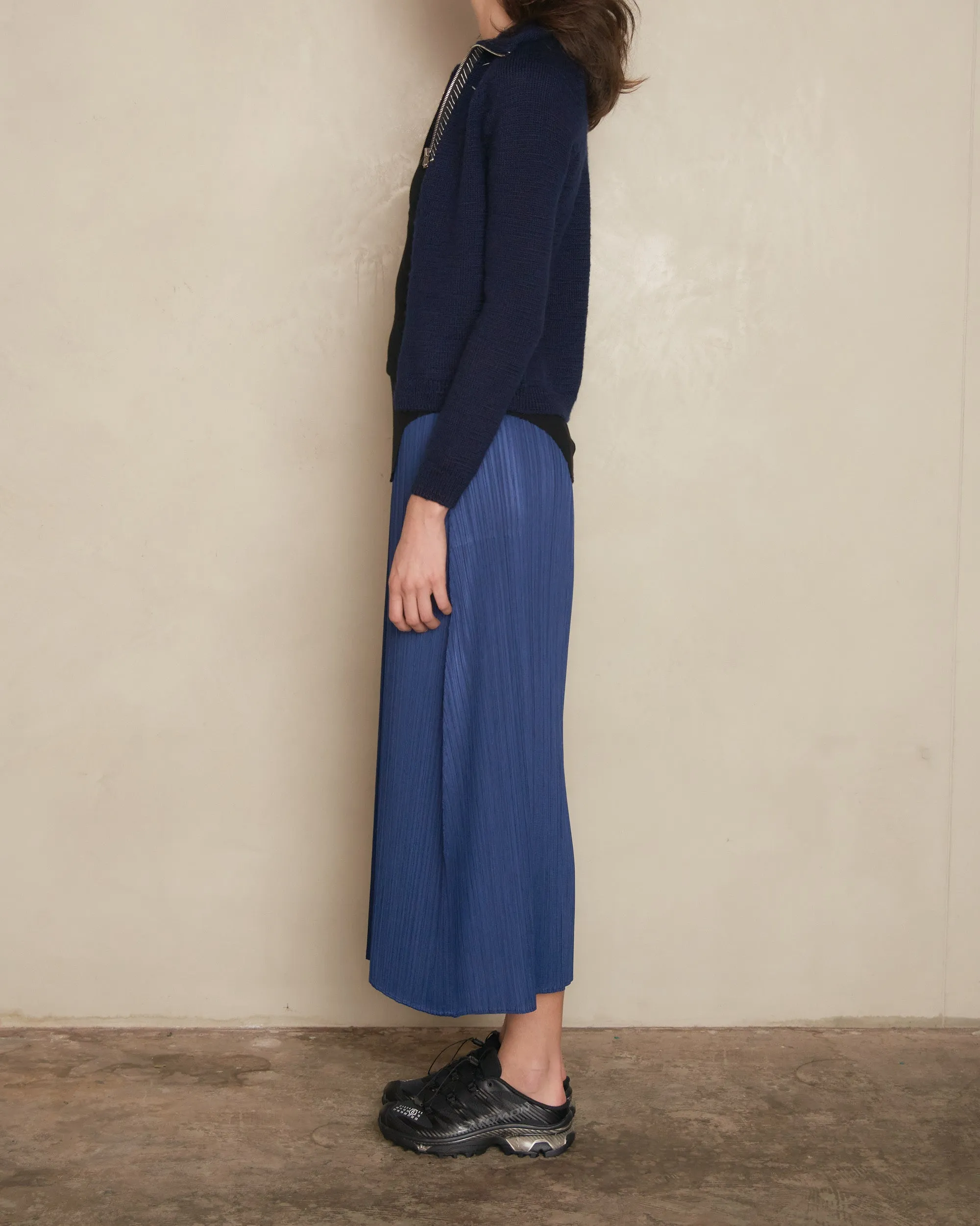 Long Blue Pleated Skirt